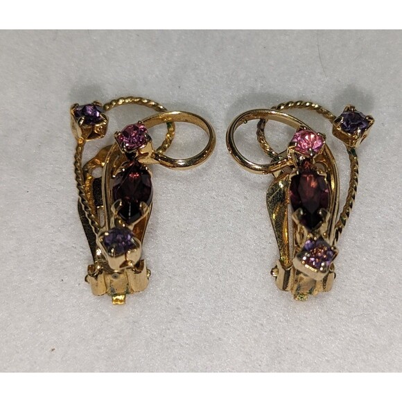 Vintage Prong Set Faceted Purple Pink Lavender Clip On Earrings - Picture 7 of 7